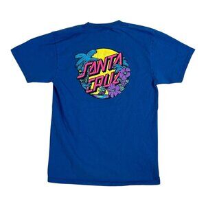 Vintage Santa Cruz Skateboard T-Shirt Size Medium Blue Palm Tree Surf Flower